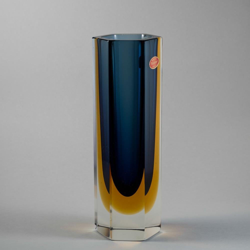 Italian Chunky Hexagonal Murano Sommerso Glass Vase For Sale