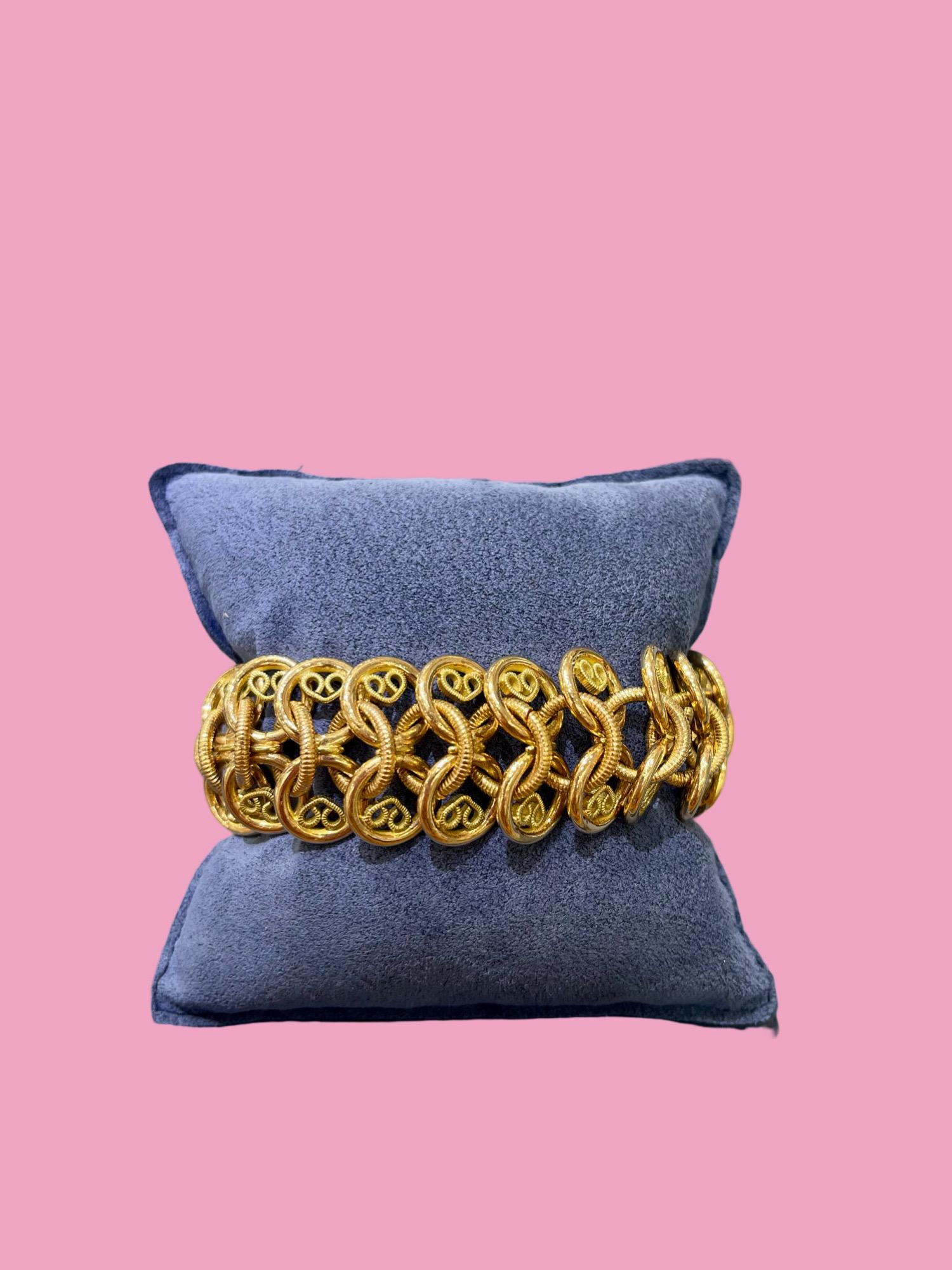 Artist 18 karat Rose and Yellow Gold Ornate Intricate Heavy Bracelet For Sale