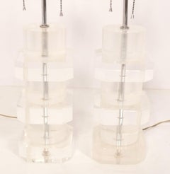 Chunky Lucite Lamps attributed to Karl Springer Mid Century Modern Glamour