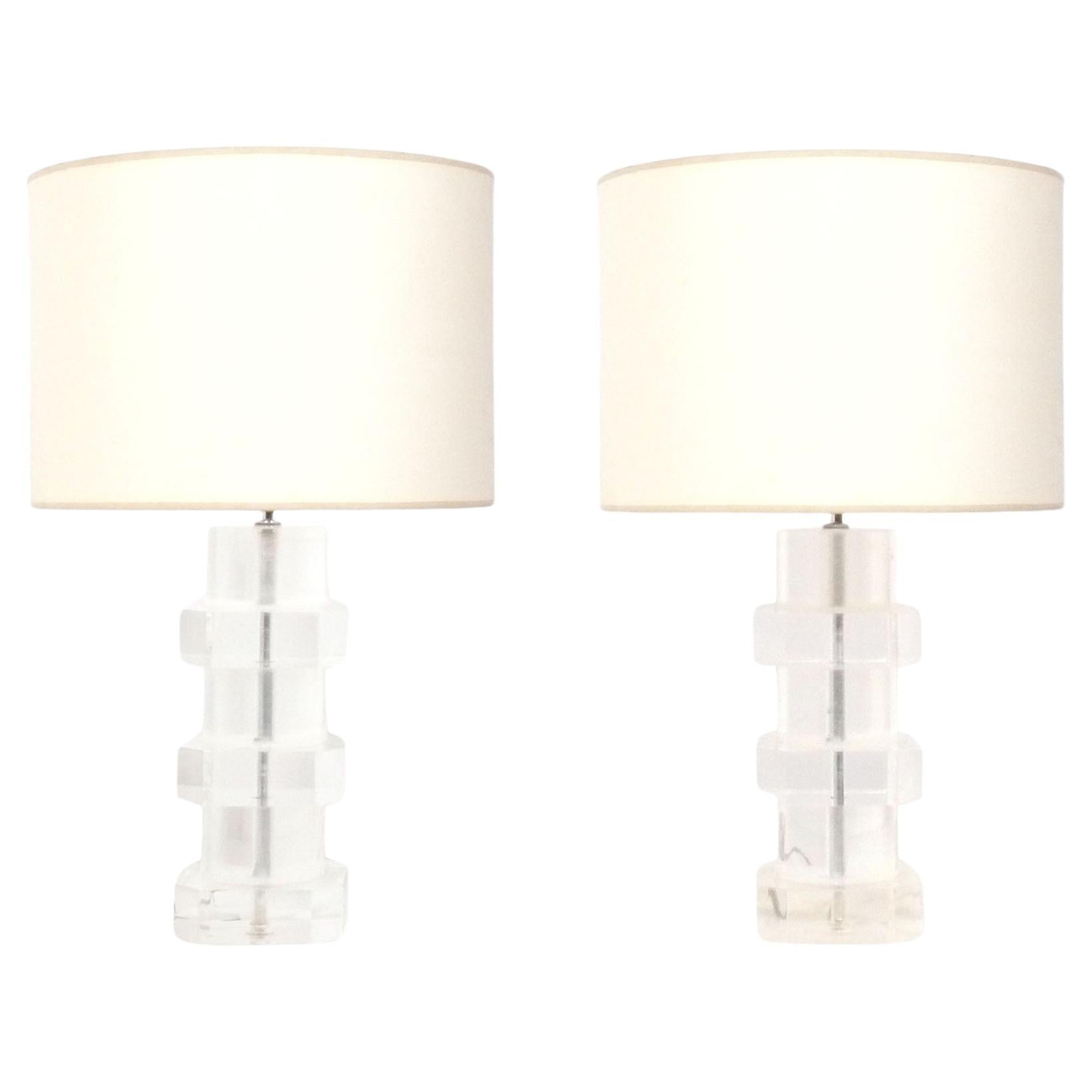 Chunky Lucite Lamps attributed to Karl Springer Mid Century Modern Glamour