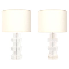 Chunky Lucite Lamps attributed to Karl Springer Mid Century Modern Glamour
