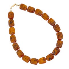 Chunky Lucite Tortoise Beaded Choker Necklace By Crown Trifari, 1960s