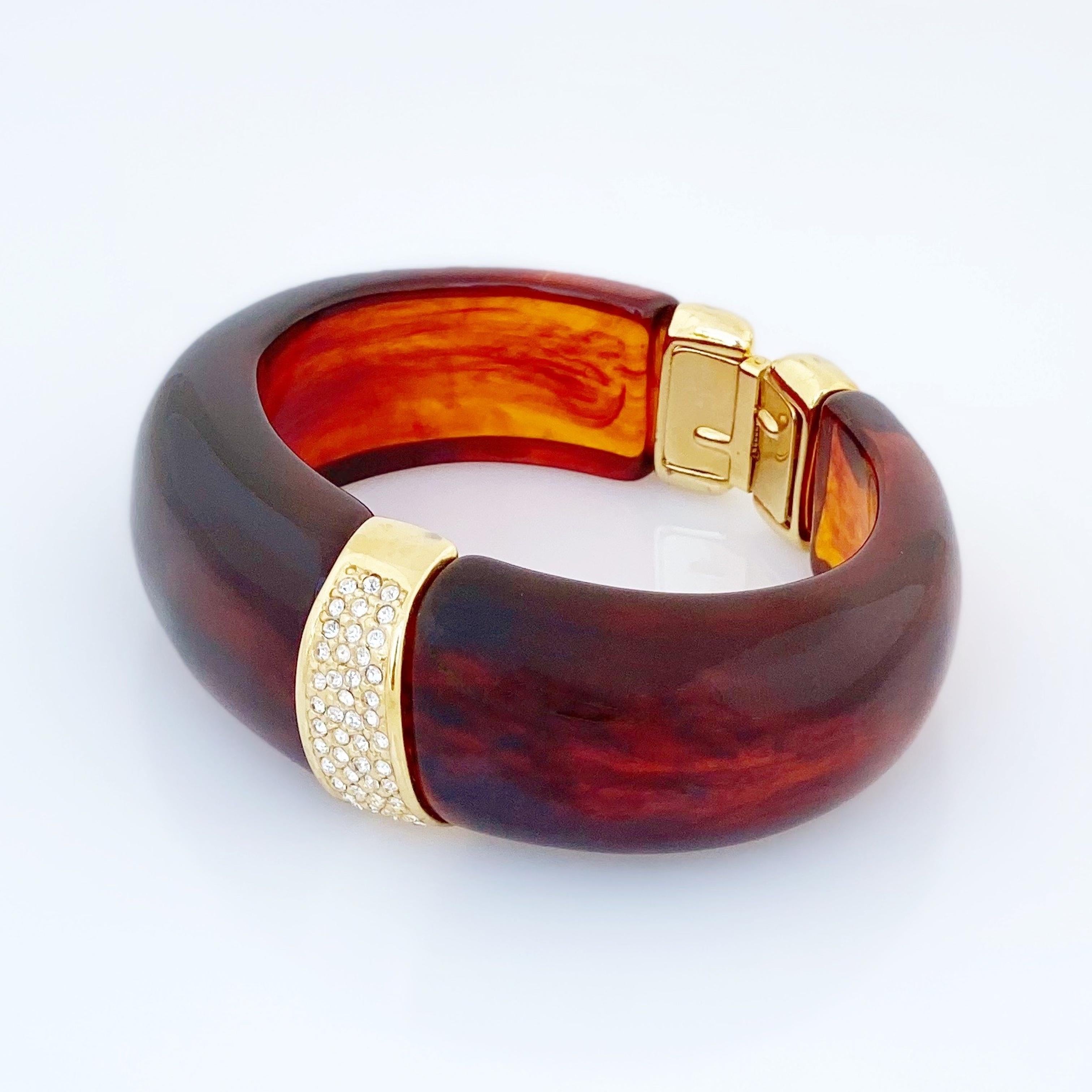 Chunky Lucite Tortoise Hinged Cuff With Crystal Pavé By Kenneth Jay Lane, 1990s In Good Condition In McKinney, TX