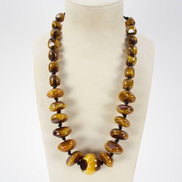 Chunky Lustrous Faux Amber Resin Beads Necklace at 1stDibs chunky