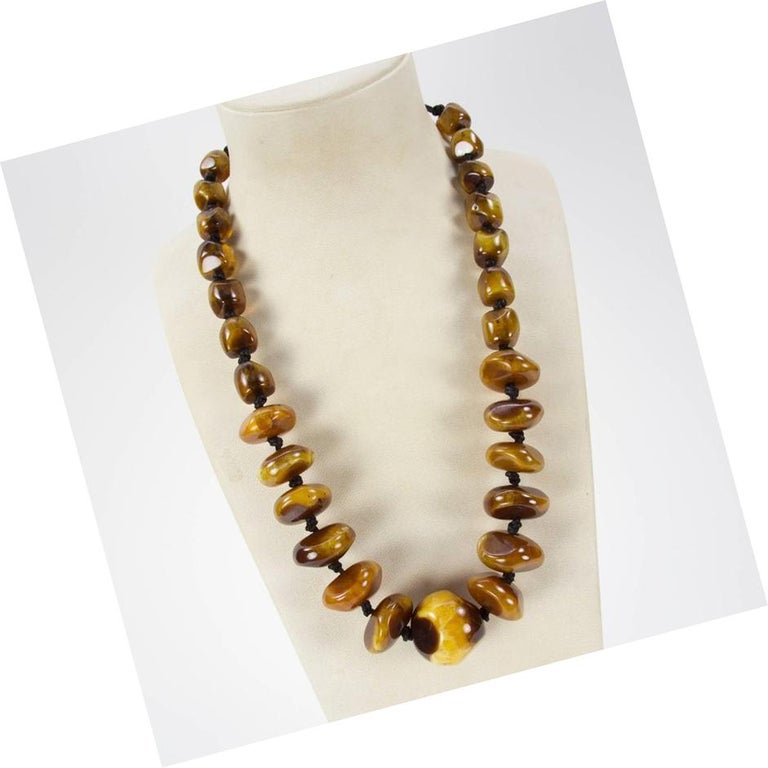 Chunky Lustrous Faux Amber Resin Beads Necklace at 1stDibs chunky
