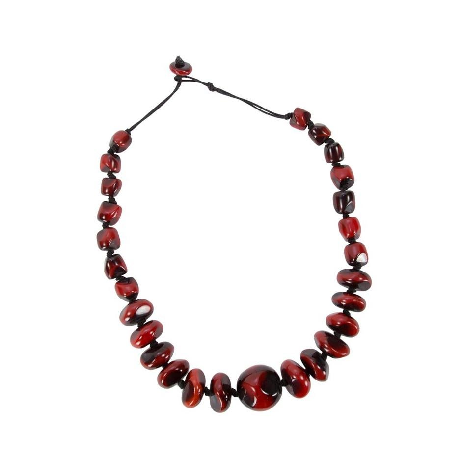 Contemporary Chunky Lustrous Faux Coral Resin Beads Statement Necklace 