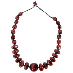 Chunky Lustrous Faux Coral Resin Beads Statement Necklace