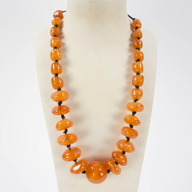 Chunky Lustrous Faux Honey Amber Resin Beads Necklace at 1stDibs