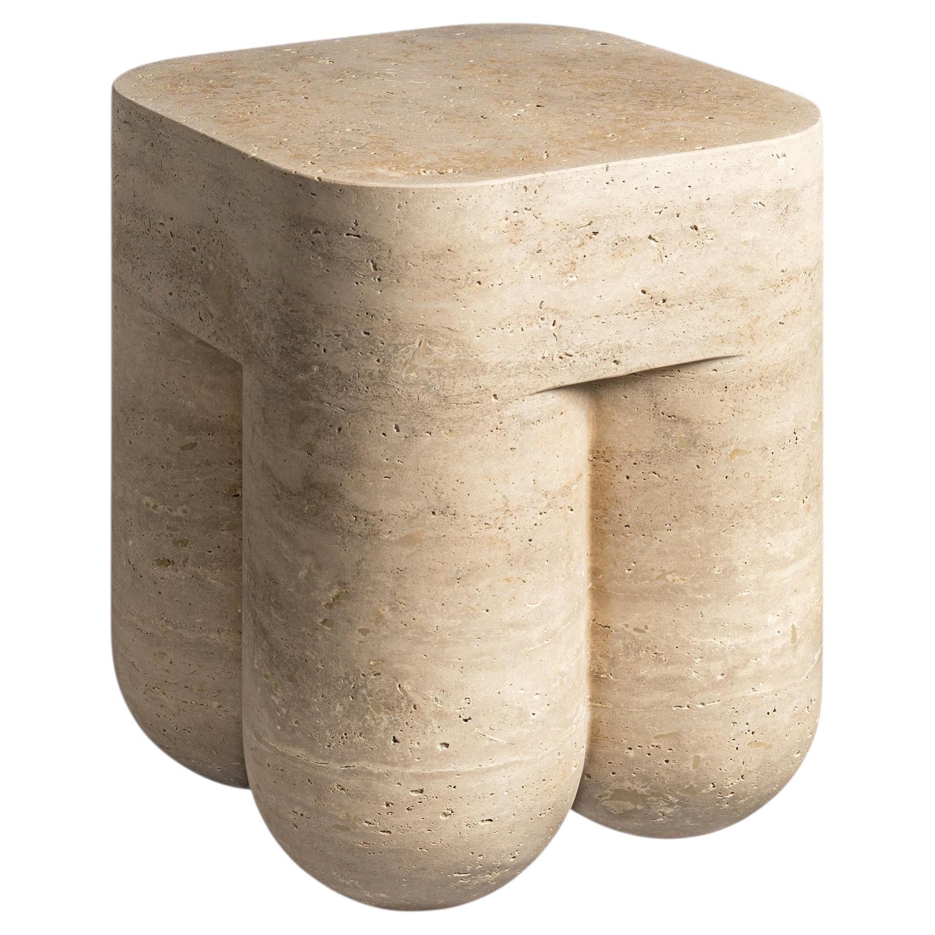 Chunky, Marble Travertine Designer Stool, Limited Edition Made in Italy For Sale