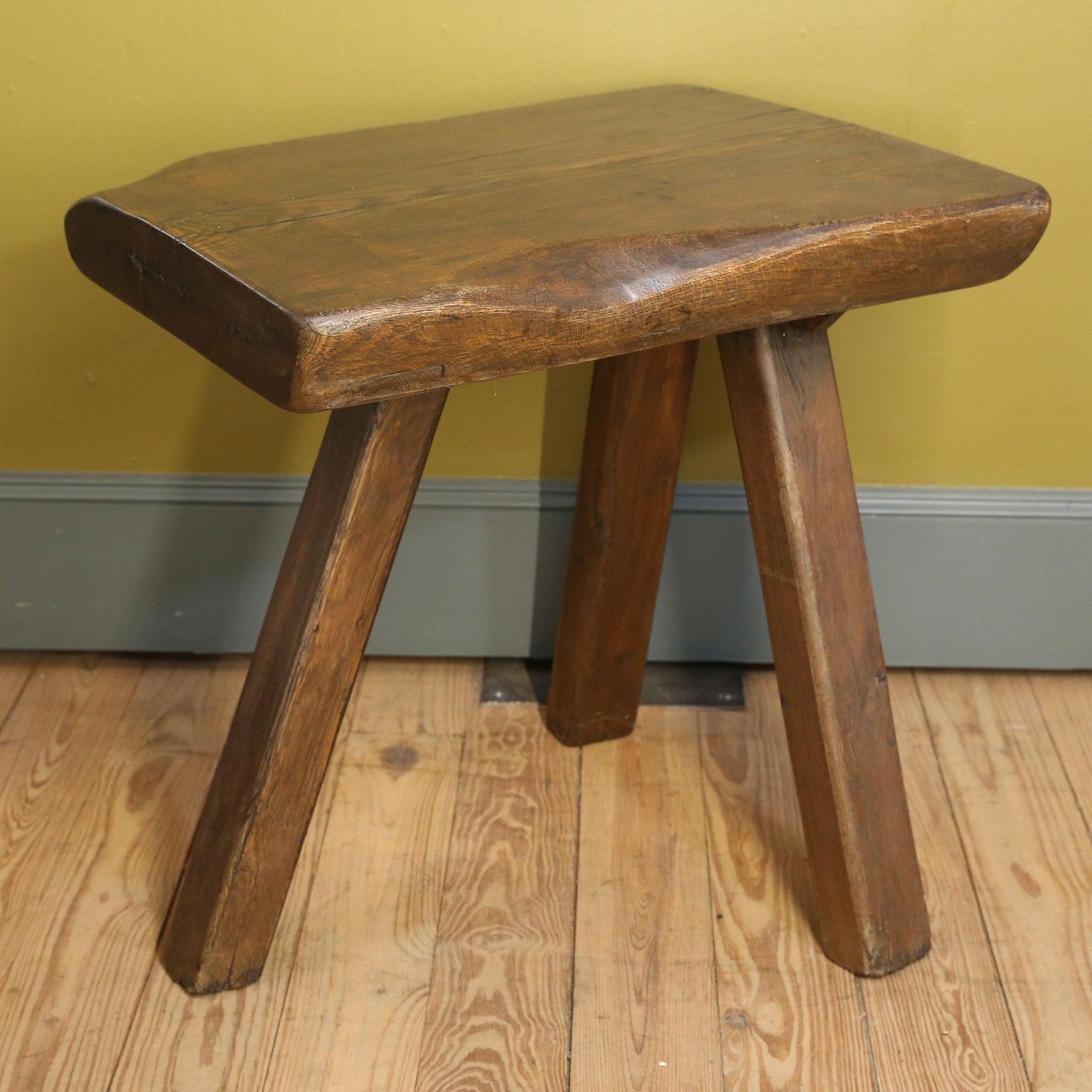 Hand-Carved Chunky Massive Side Table or Stool With a Primitive , Rustic Feel