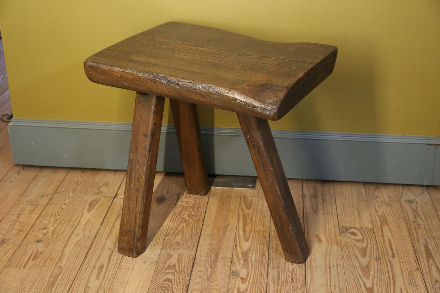 Mid-20th Century Chunky Massive Side Table or Stool With a Primitive , Rustic Feel