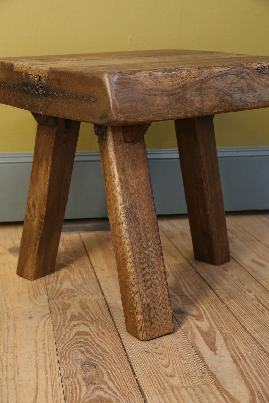 Hand-Carved Chunky Massive Side Table or Stool