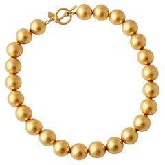 Chunky Matte Gold Ball Bead Choker Necklace By Anne Klein, 1980s