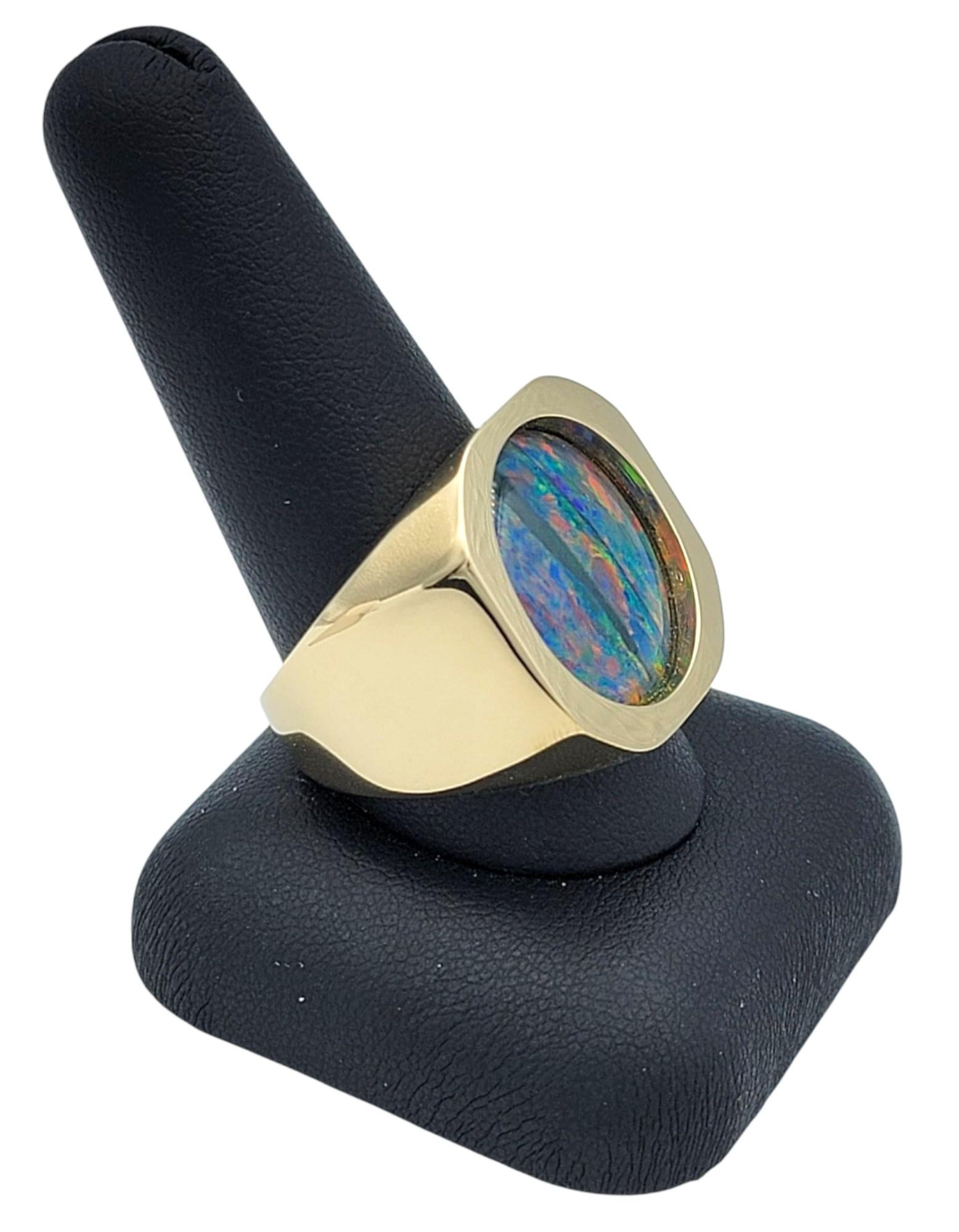 Chunky Herren Ovalschliff 6,50 Karat Schwarzer Opal Statement-Ring 14 Karat Gelbgold im Angebot 6