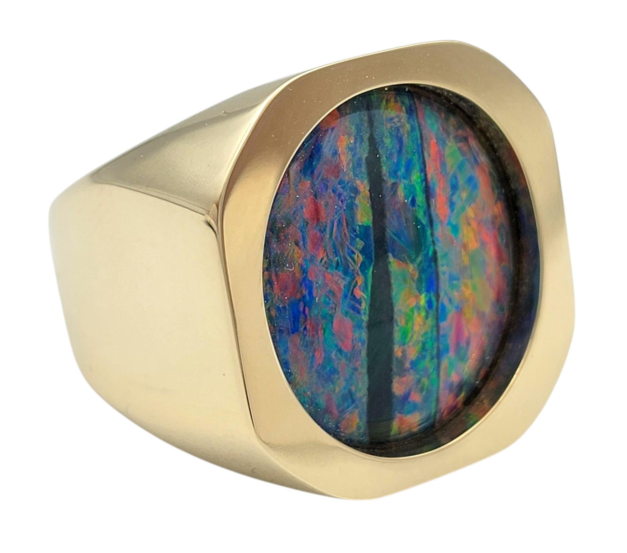 Chunky Herren Ovalschliff 6,50 Karat Schwarzer Opal Statement-Ring 14 Karat Gelbgold (Zeitgenössisch) im Angebot