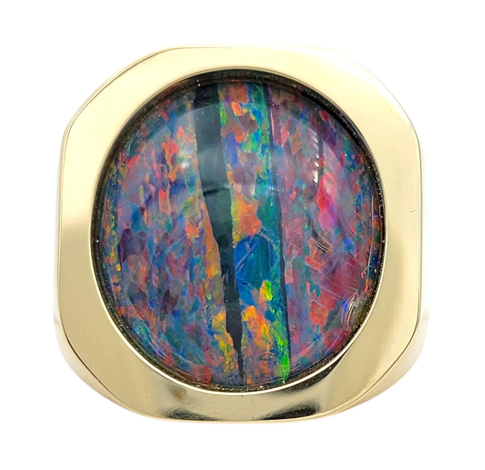 Chunky Herren Ovalschliff 6,50 Karat Schwarzer Opal Statement-Ring 14 Karat Gelbgold im Zustand „Gut“ im Angebot in Scottsdale, AZ