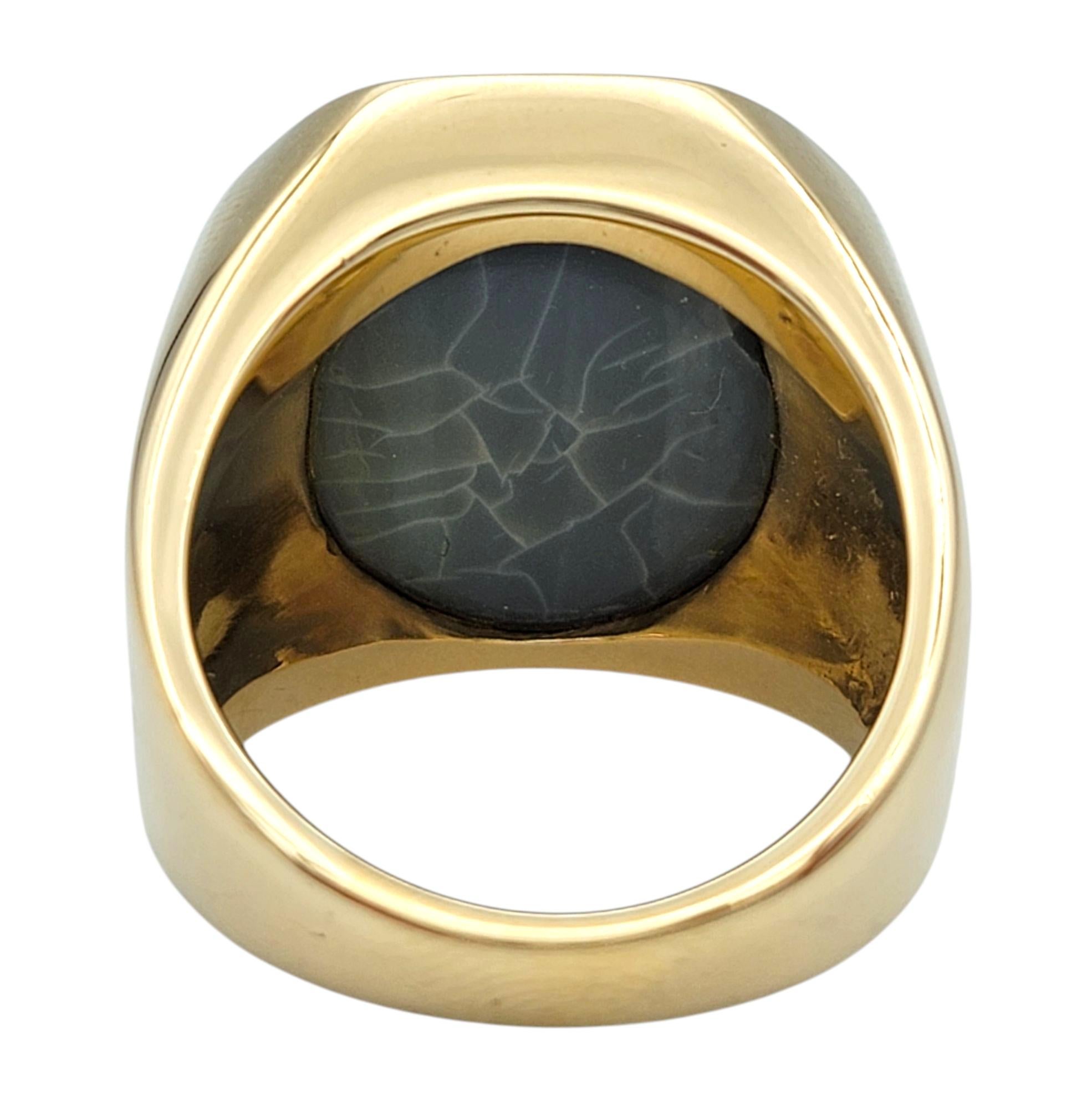 Chunky Herren Ovalschliff 6,50 Karat Schwarzer Opal Statement-Ring 14 Karat Gelbgold im Angebot 2