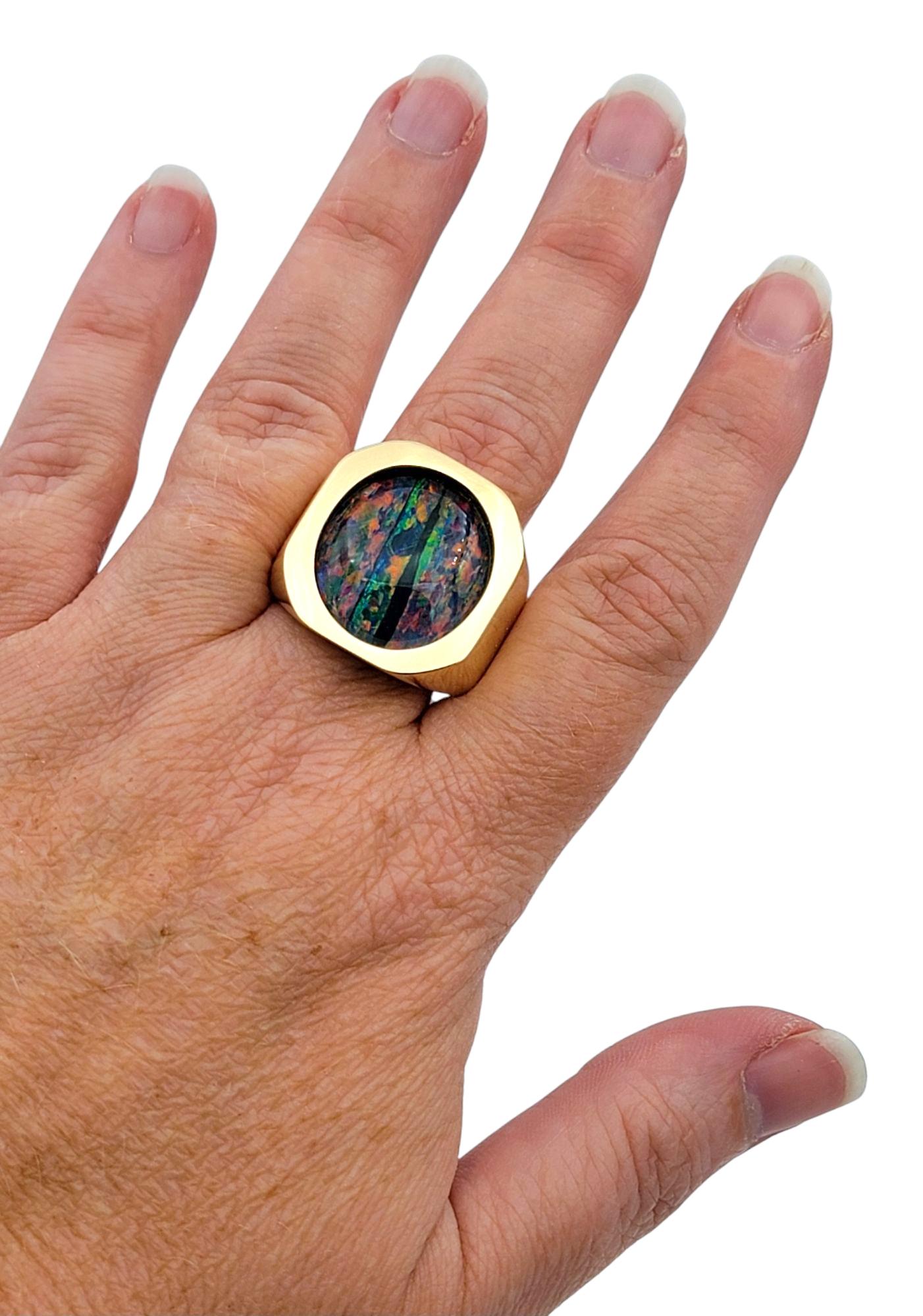 Chunky Herren Ovalschliff 6,50 Karat Schwarzer Opal Statement-Ring 14 Karat Gelbgold im Angebot 3