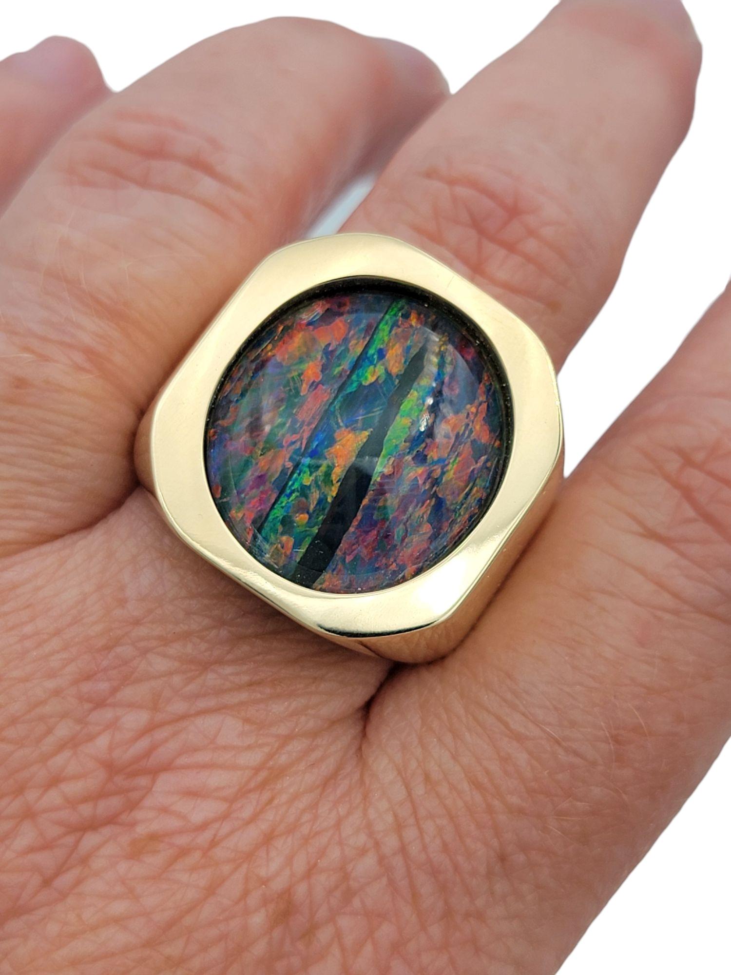 Chunky Herren Ovalschliff 6,50 Karat Schwarzer Opal Statement-Ring 14 Karat Gelbgold im Angebot 4