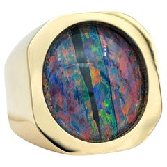 Chunky Herren Ovalschliff 6,50 Karat Schwarzer Opal Statement-Ring 14 Karat Gelbgold