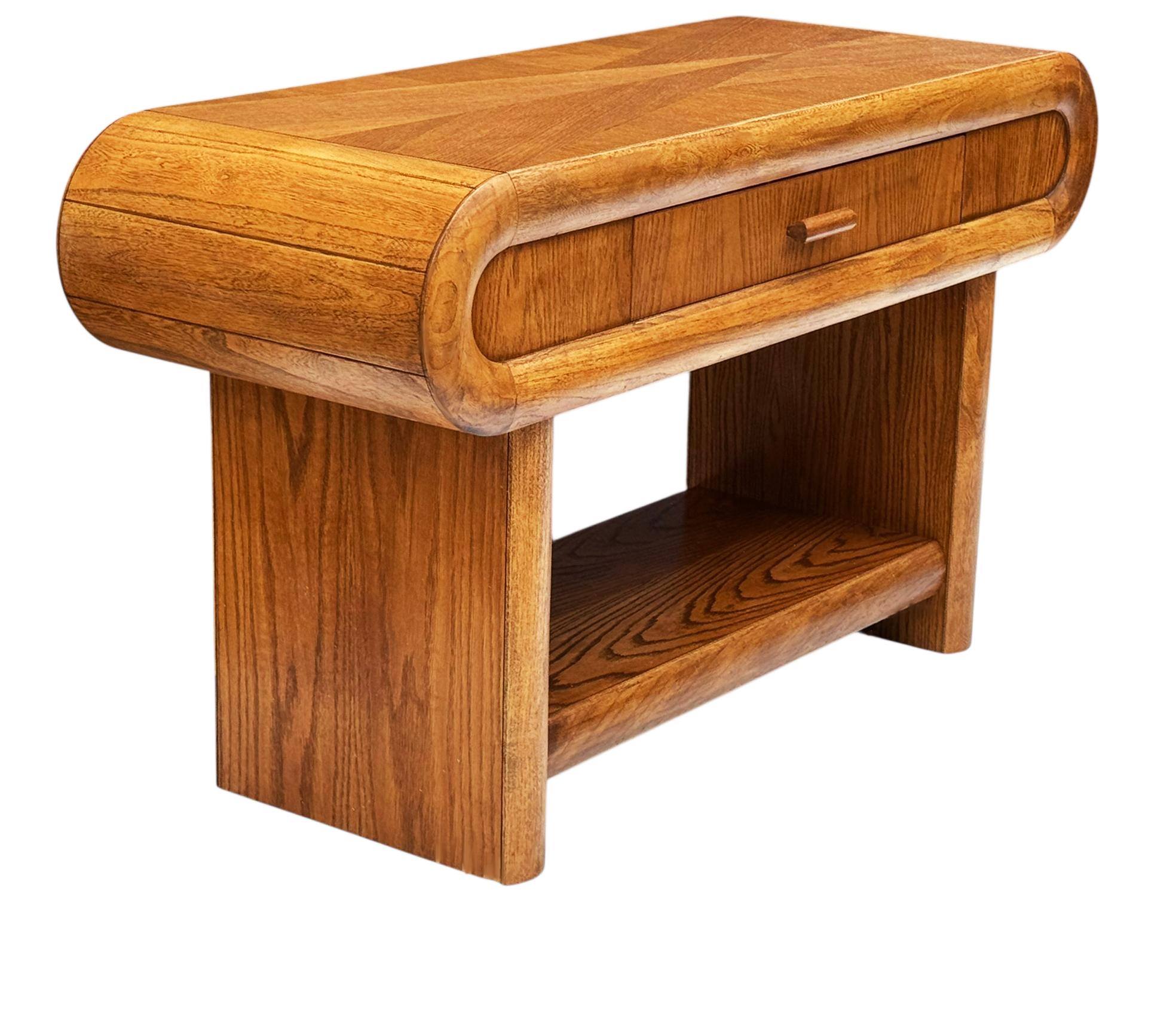Scandinavian Modern Chunky Midcentury Post Modern Media Table or Console Table in Oak For Sale