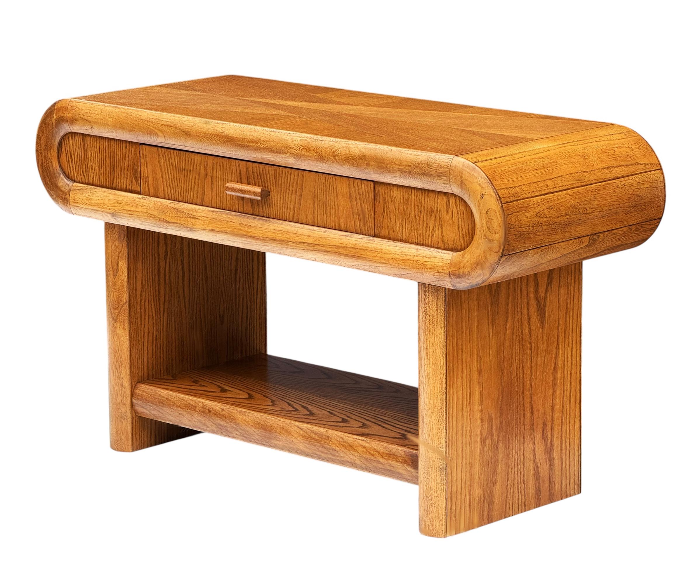 Danish Chunky Midcentury Post Modern Media Table or Console Table in Oak For Sale