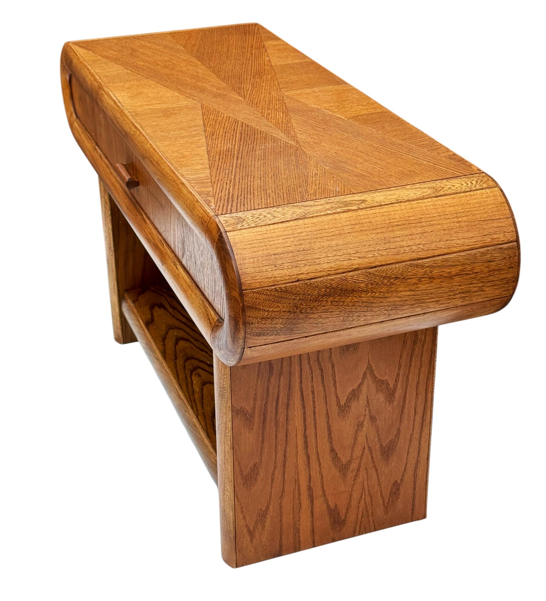 Late 20th Century Chunky Midcentury Post Modern Media Table or Console Table in Oak For Sale