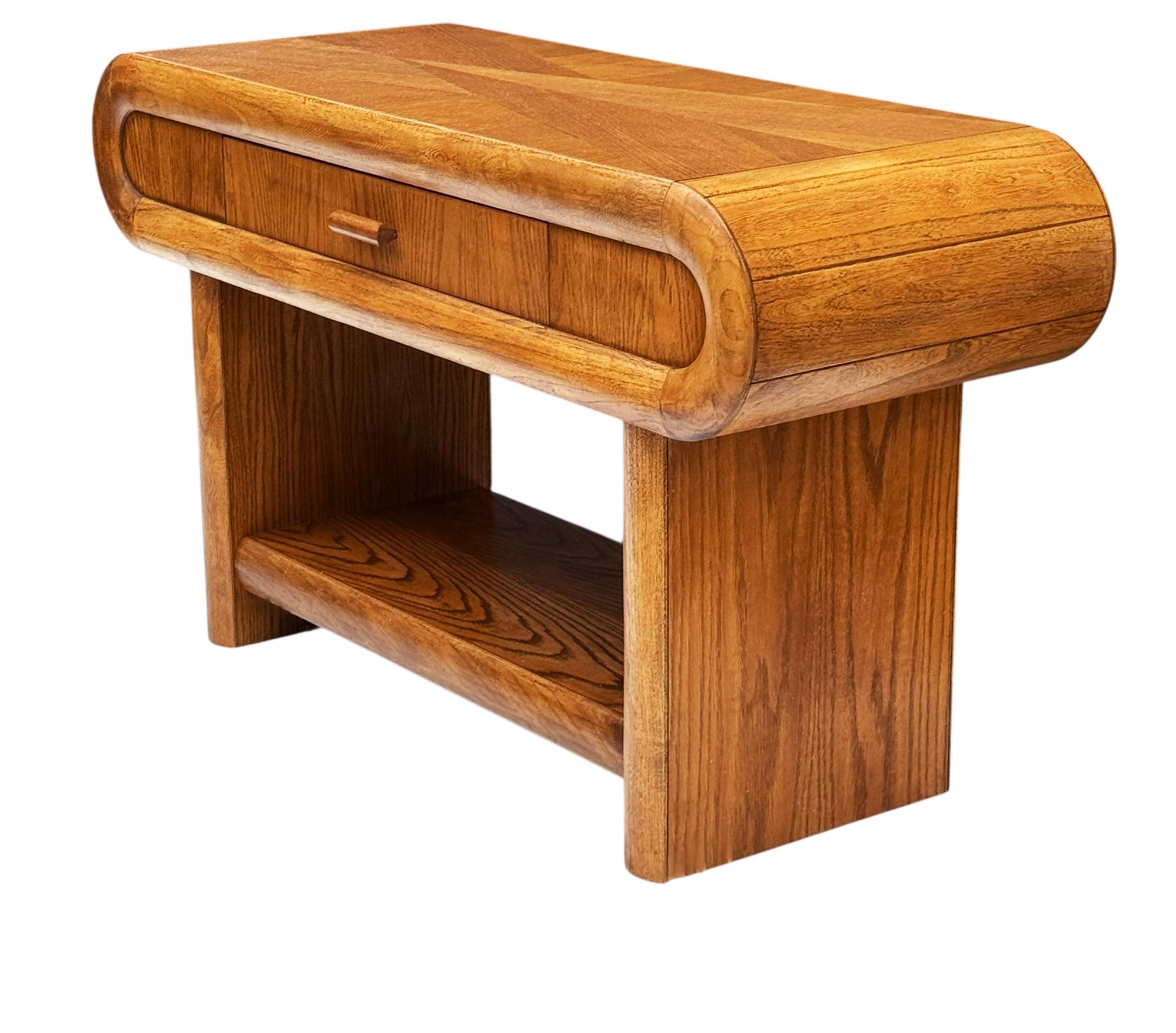 Chunky Midcentury Post Modern Media Table or Console Table in Oak For Sale 2