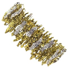 Chunky Modernist 18 Karat Yellow Gold Modern Diamond Bracelet