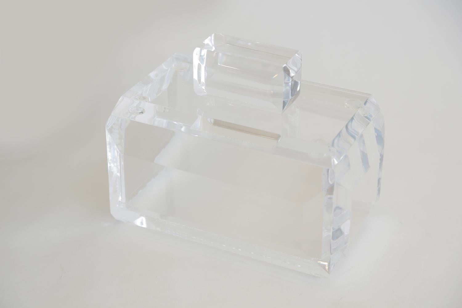 Chunky Monumental Lucite Box Vintage Desk Accessory In Good Condition In North Miami, FL