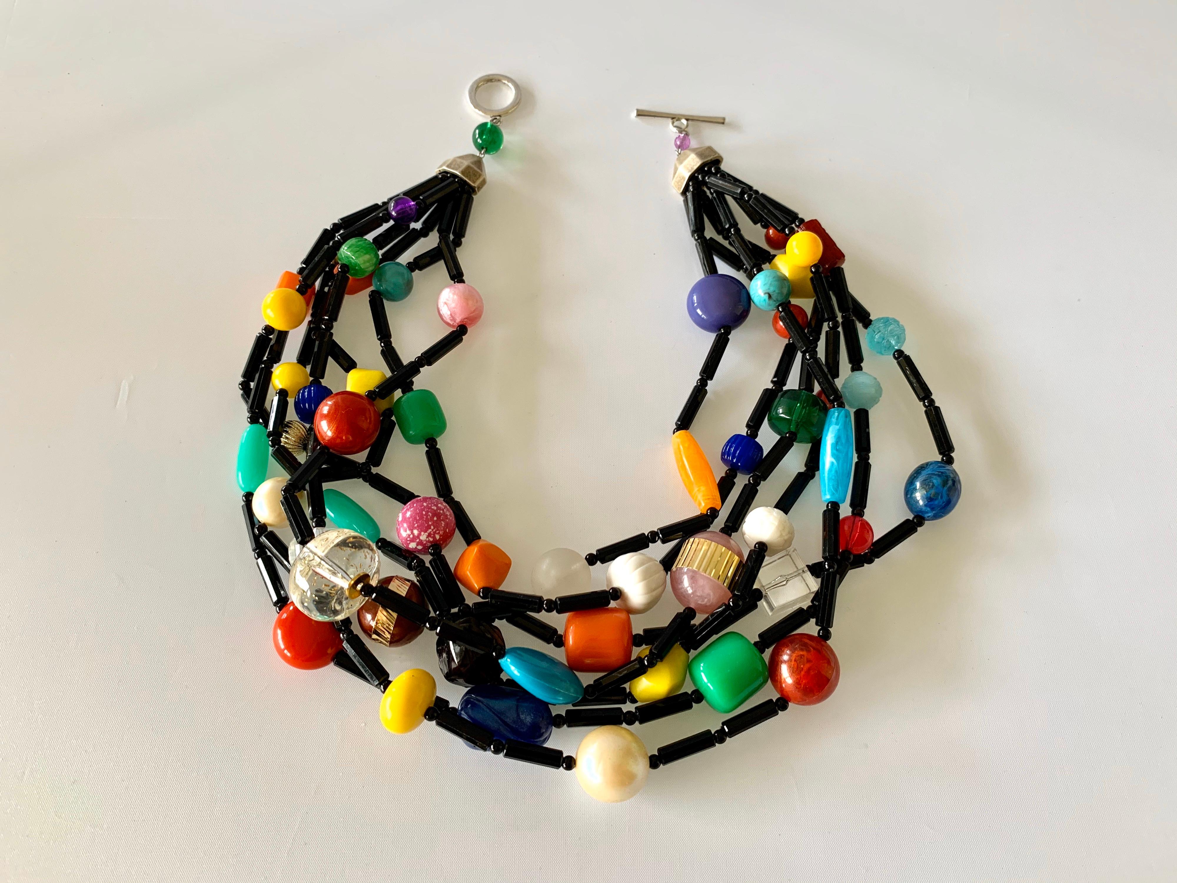 Chunky Multi-strand Colorful Bakelite Statement Necklace   In Excellent Condition In Palm Springs, CA