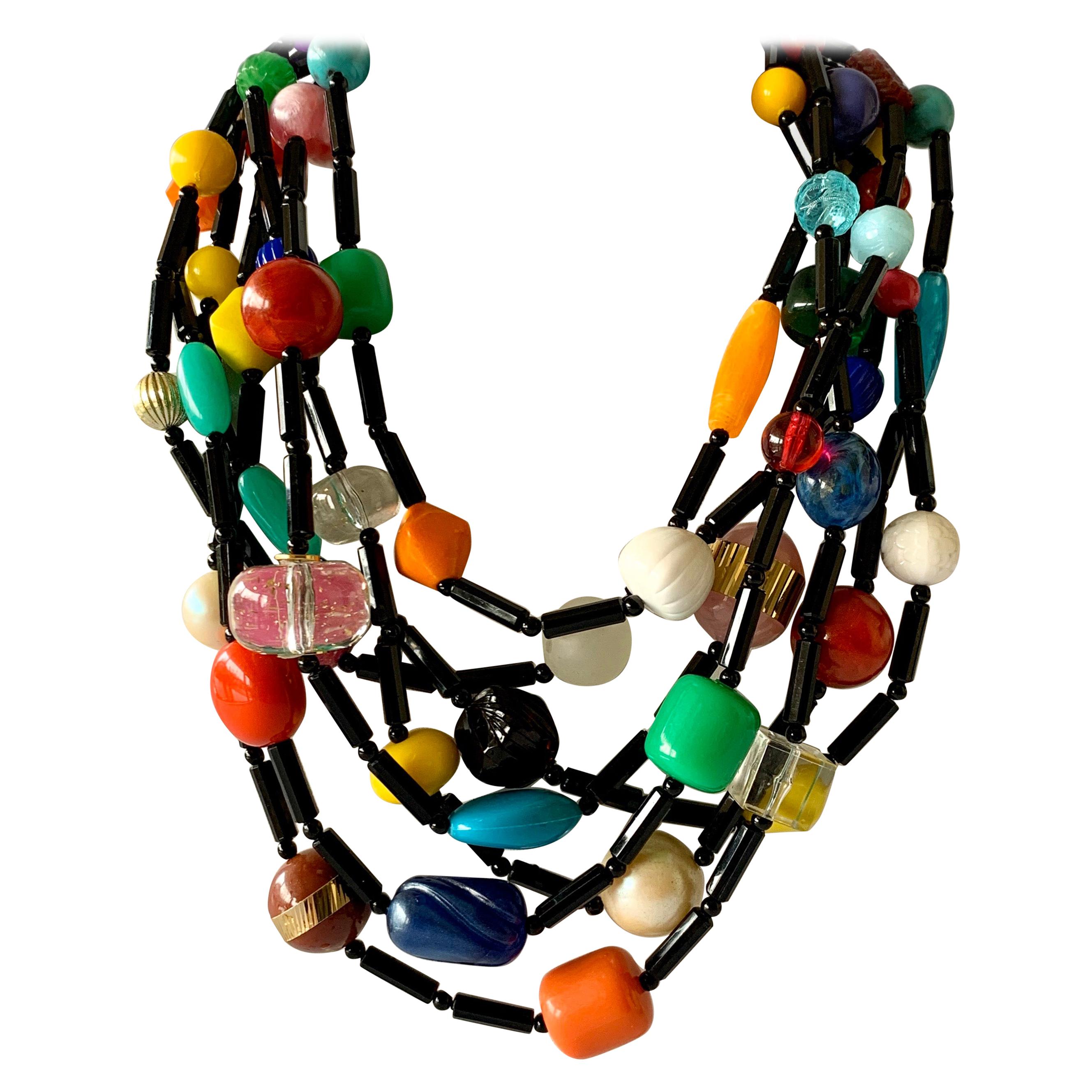 Chunky Multi-strand Colorful Bakelite Statement Necklace  