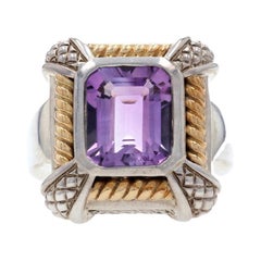 Chunky New Amethyst Ring, Sterling Silver 18k Gold Krementz Cocktail