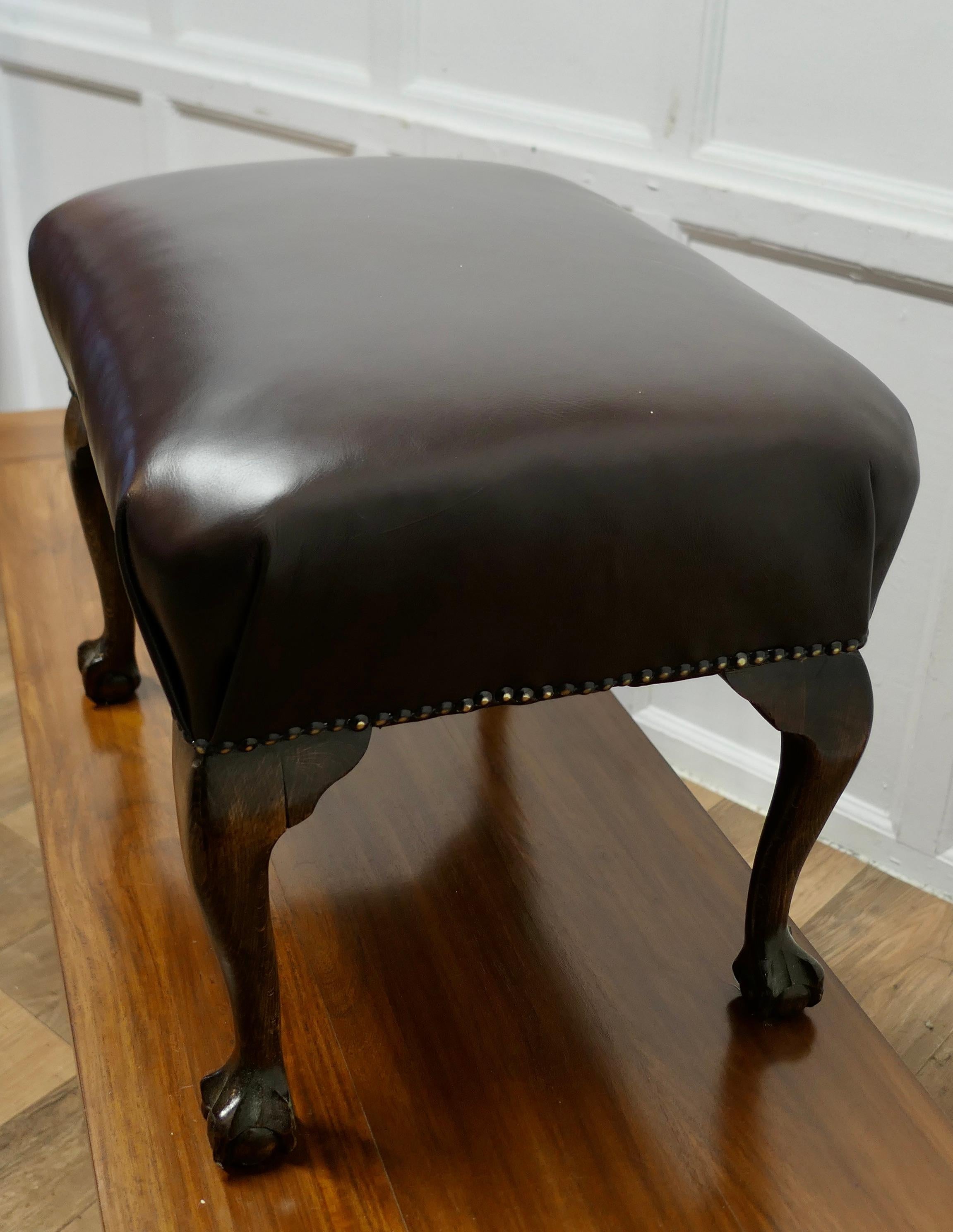 19th Century Chunky Oak Cabriole Leg Leather Library Stool    This is a good Sturdy Stool  For Sale