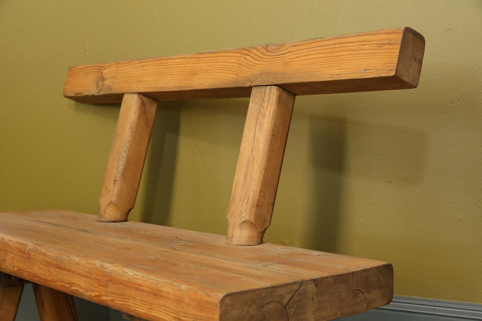 French Chunky Oak Rustic Bench with Primitive Hand-Made design 