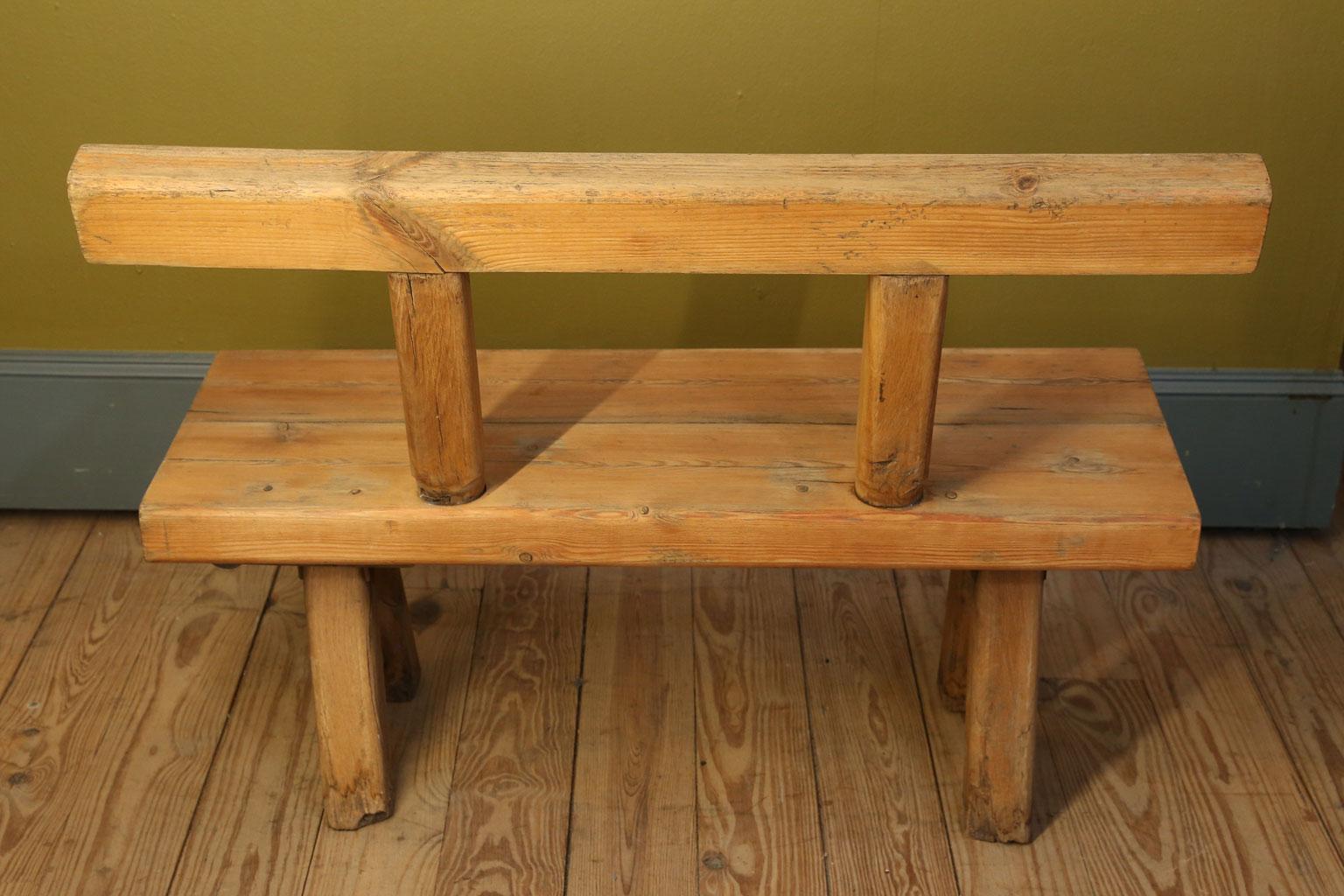 Early 20th Century Chunky Oak Rustic Bench with Primitive Hand-Made design 