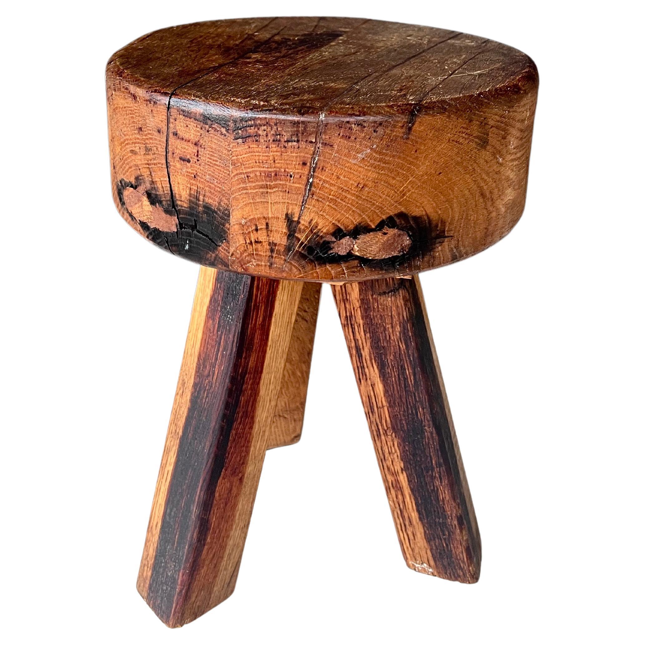 Chunky oak stool, France 1950 For Sale
