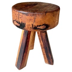 Vintage Chunky oak stool, France 1950