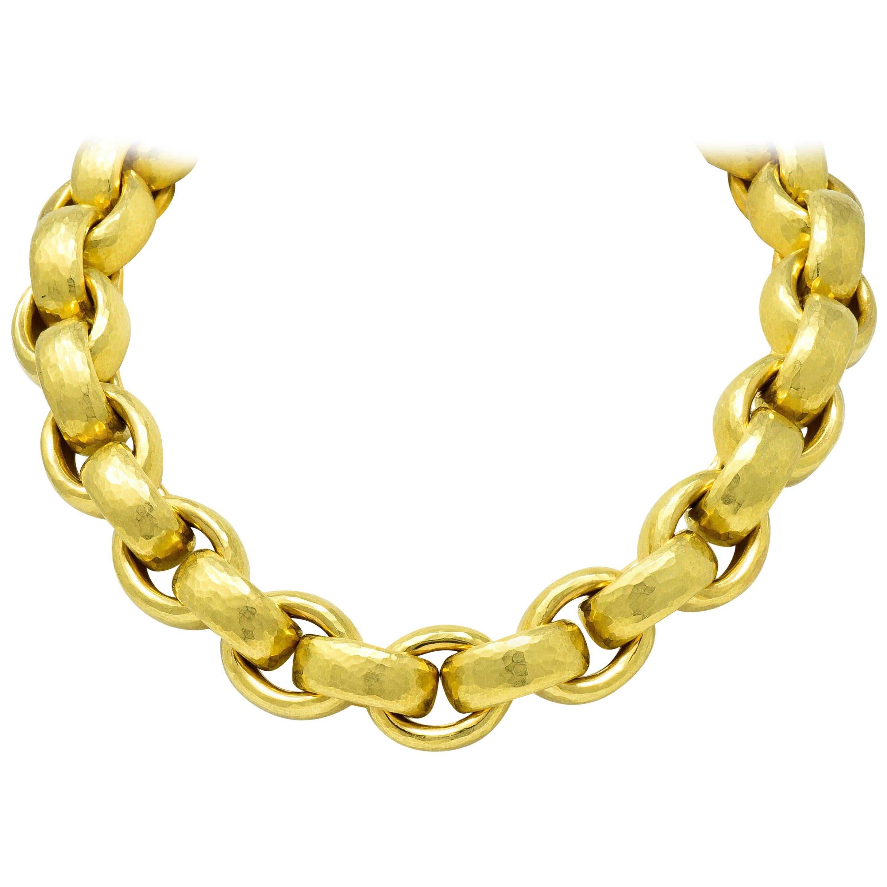 Women's or Men's Paloma Picasso Tiffany & Co. 18 Karat Gold Hammered Link Necklace Earring Set