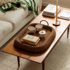 Chunky Woven Tray in Teak Stain, Handcrafted Rattan, Colonial Style