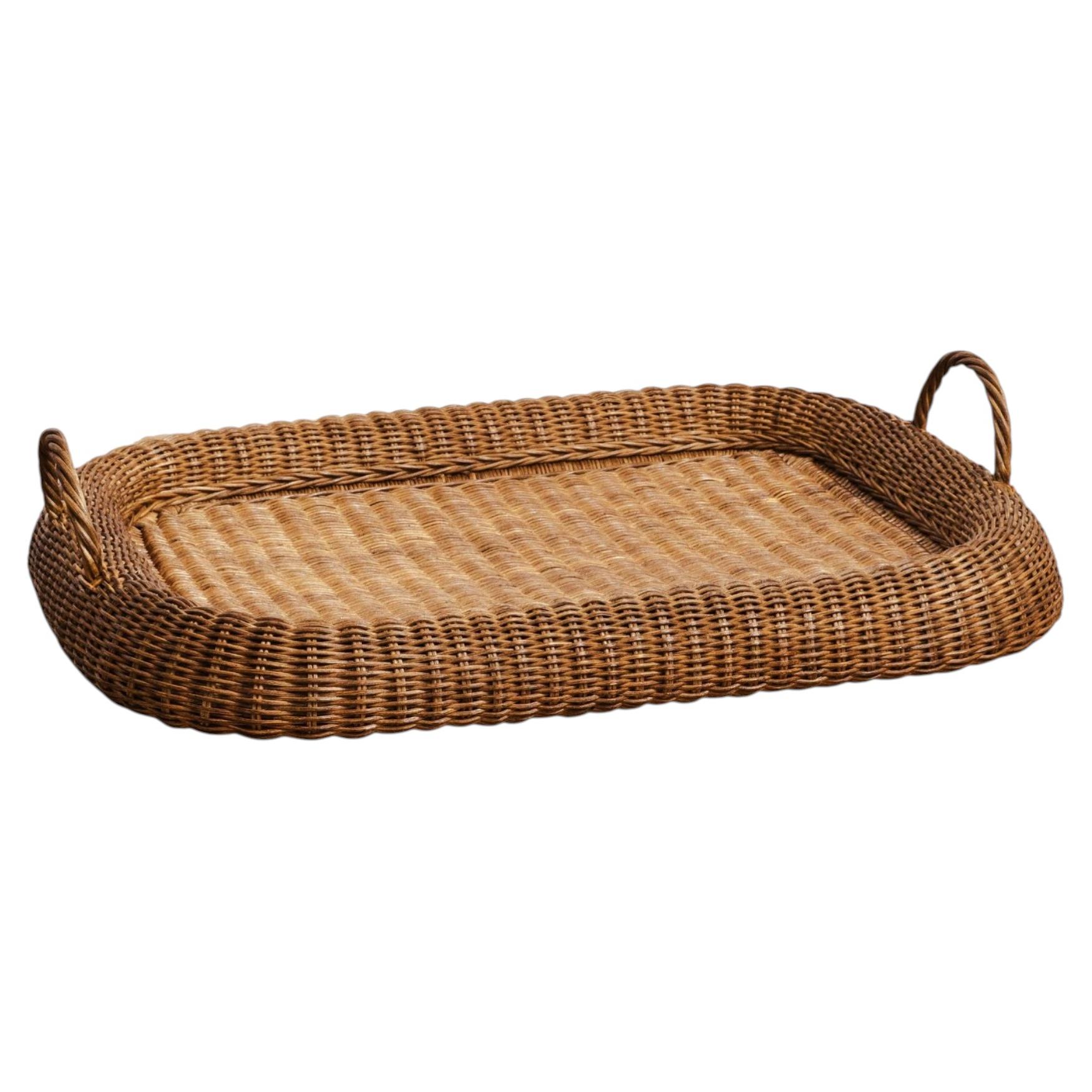 Vassoio intrecciato in tinta Teak, Rattan lavorato a mano, stile Coloni