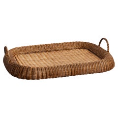 Chunky Woven Tray in Teak Stain, Handcrafted Rattan, Colonial Style