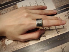 Chunky 18K Yellow Gold with Stripy Grid of Black and White Diamonds