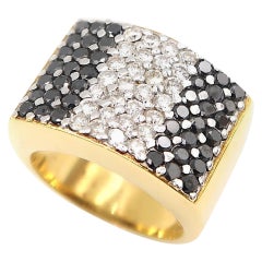 Chunky 18K Yellow Gold with Stripy Grid of Black and White Diamonds