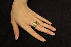 Chunky Rectangular with Black and White Diamond Edge 18 Karat Yellow Gold Ring
