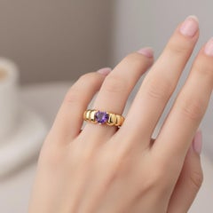 Chunky Ribbed Heart Amethyst Ring Silver, Gold