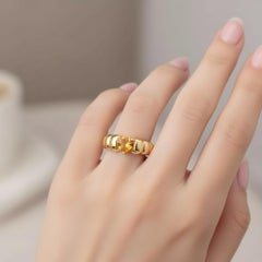 Chunky Ribbed Heart Citrine Ring Silver, Gold
