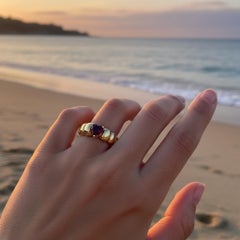 Grob gerippter Herz-Granat-Ring Silber, Gold