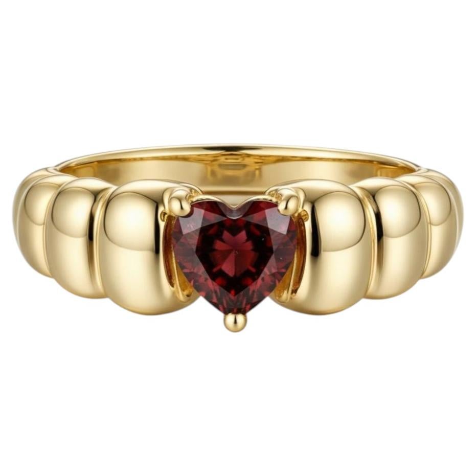 Chunky Ribbed Heart Garnet Ring Silver, Gold