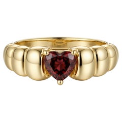 Grob gerippter Herz-Granat-Ring Silber, Gold